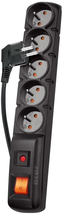 „Acar F5 Power Strip 5“ lizdai, 1,5 m juodas tiesus kištukas (W0104)