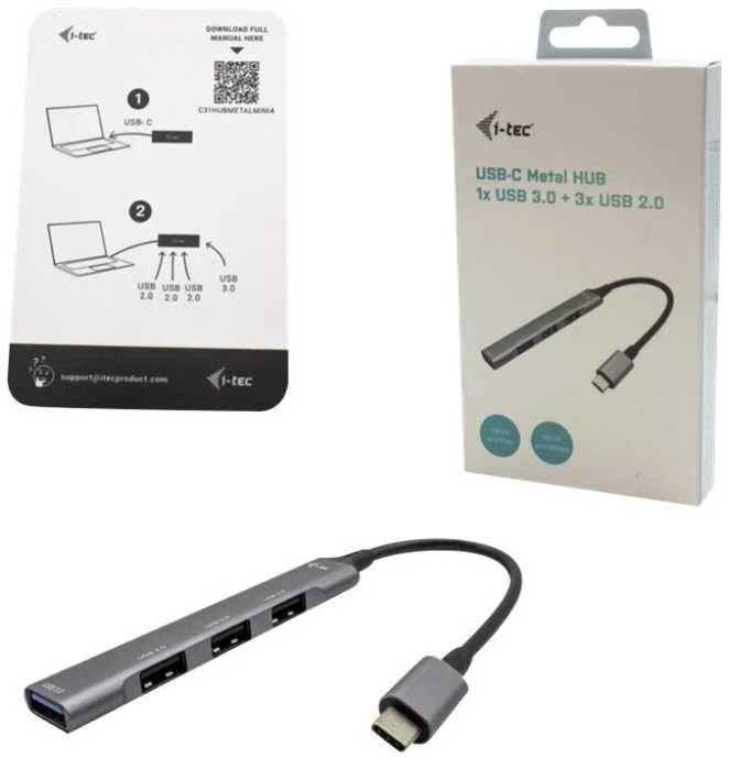 I-TEC USB-C šakotuvas su pakuote ir instrukcija