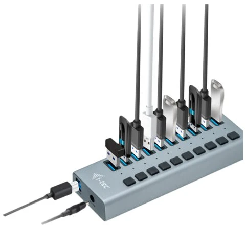 I-TEC USB 3.0 įkrovimo HUB 10 prievadų prievadas su išoriniu maitinimo adapteriu 48 W 10x USB įkrovimo prievadas, skirtas planšetiniams kompiuteriams Nešiojamiesiems kompiuteriams Ultrabooks kompiuteriams