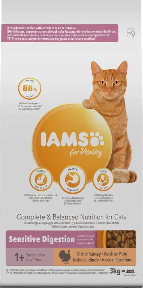 Iams CAT Vitality Adult/Senior Sensitive Digestion kalakutienos pašaras 3kg