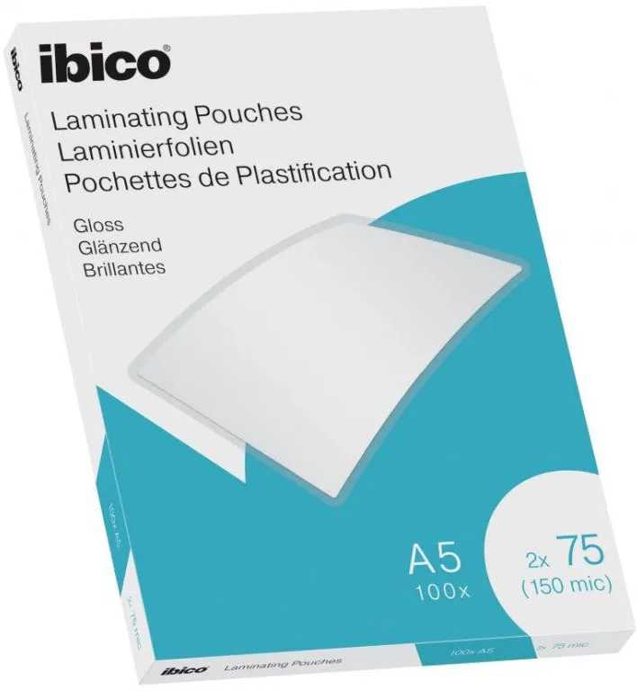 Ibico blizgūs A5 formato laminavimo vokeliai, 75 mikronai, skaidrūs (100 vnt.)