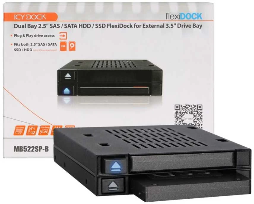 Serveris Icy Dock 2x 2,5 colio SATA / SAS Hotswap flexiDOCK (MB522SP-B)