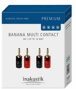 „Inakustik 0081471“, 4 mm bananinis kištukas, juodas, raudonas, kištukas, tiesus, 16 mm², 4 vnt.