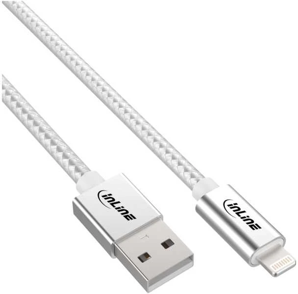 InLine Lightning USB kabelis, sidabrinis/aliuminis, 2m MFi sertifikuotas