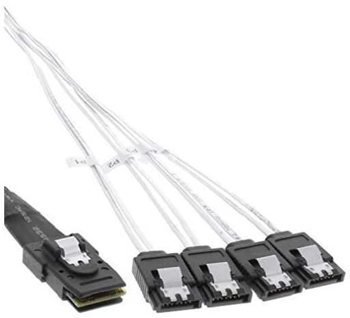 InLine SAS kabelis (OCR), 1x Mini-SAS iki 4x SATA, skaidrus - 0,5 m
