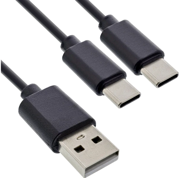 Inline USB Vision kabelis USB-A - 2x USB-C, 0,5 m, juodas