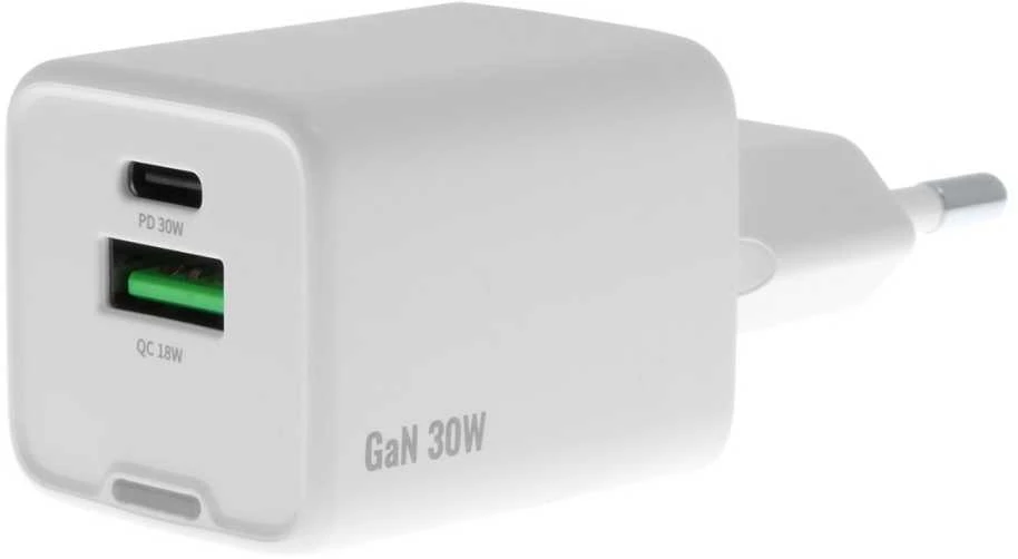 Insmat verkkovirtalaturi USB-C/USB-A, 30 W valkoinen