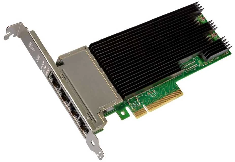 Intel X710-T4 tinklo plokštė su juodu aušintuvu