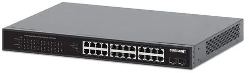 Šakotuvas Intellinet 561891 jungiklis 24x RJ45 Gigabit POE+ 370W, 2x SFP Gigabit, rankinis VLAN