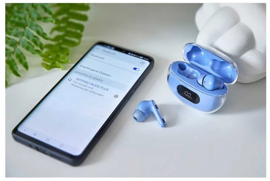 Ausinės su mikrofonu INTENSO Buds Plus Auriculares TWS ANC+ENC Mėlyna