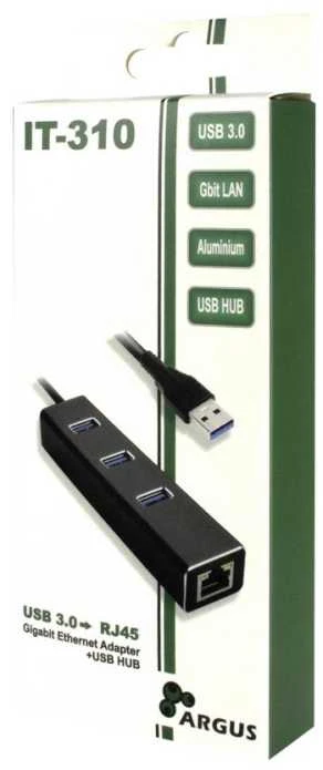 Inter tech HUB USB Argus Argus 1x RJ-45 + 3x USB-A 3.0 (88885439)