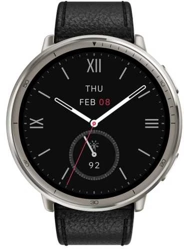 Išmanusis laikrodis - Amazfit Active 2, Sidabrinės spalvos korpusas su juodos spalvos odiniu diželiu