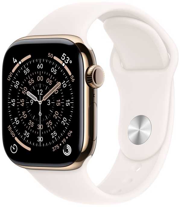 Išmanusis laikrodis Apple Watch 11 GPS + Cellular 42mm Gold Titanium Sport Band S/M Rožinė (MF8W4ZR/A)