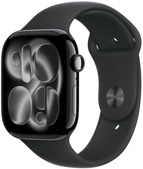Išmanusis laikrodis „Apple Watch Series 11 GPS + Cellular“, 46 mm, juodos spalvos aliuminio korpusas | Juodas sportinis dirželis – S/M