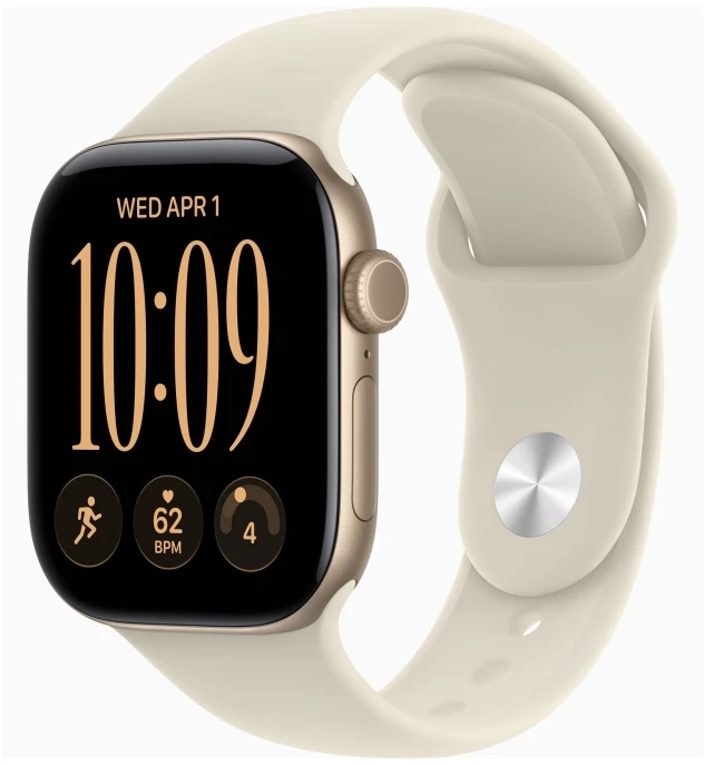 Apple Watch Series 12 GPS + Cellular 42mm Light Gold Aluminium Case with Sand Sport Band - S/M - MJG24ET/A
