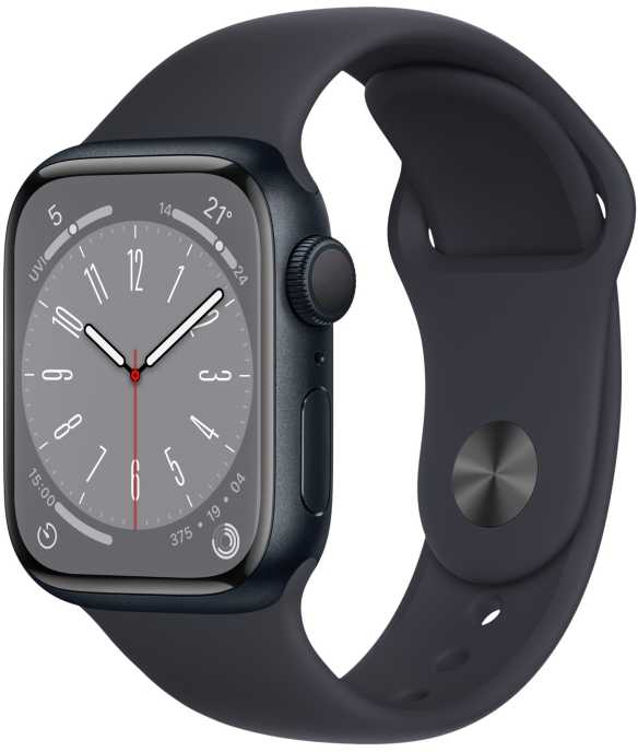 Išmanusis laikrodis Apple Watch Series 8 GPS, 41 mm,  "Midnight" spalvos aliuminio korpusas su "Midnight" spalvos sportiniu dirželiu
