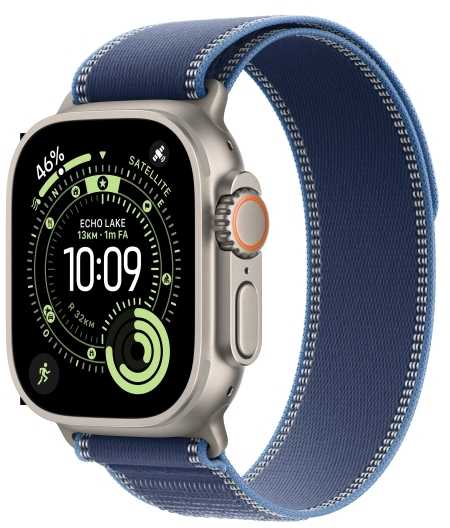 Išmanusis laikrodis Apple Watch ultra 3 gps + cellular, koperta 49 mm su tytanu w kolorze naturalnym, opaska trail w kolorze niebieskim/jaskrawoniebieskim - dydis m/l