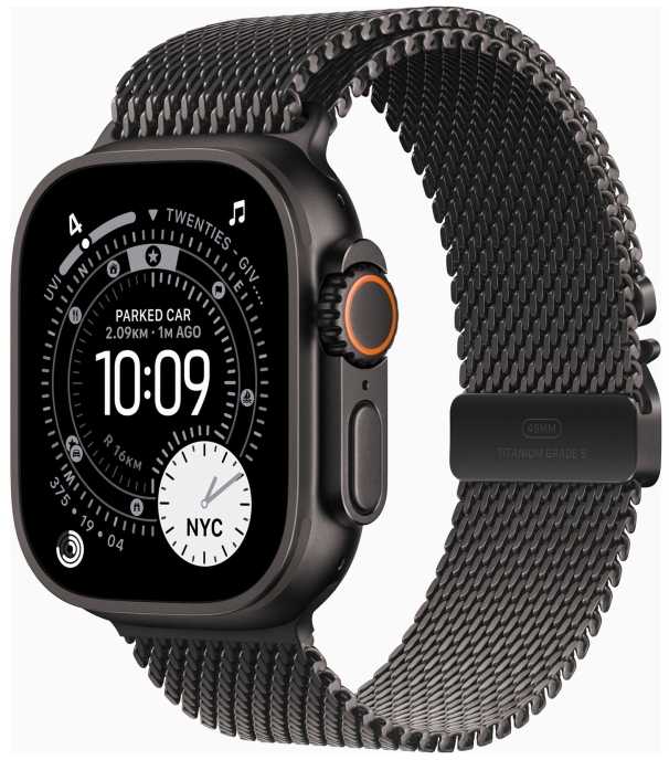 Išmanusis laikrodis Apple „Watch Ultra 3 GPS + Cellular“, 49 mm, juodo titano korpusas | Juodas titano Milano apyrankės dirželis – S