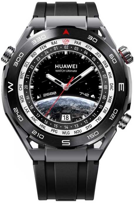 Išmanusis laikrodis Huawei Watch Ultimate Expedition, Sidabrinės ir juodos spalvos korpusas su juodu dirželiu