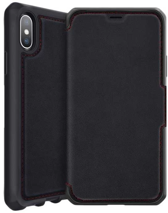ITSKINS HYBRID FOLIO dėklas, skirtas iPhone XS / X®. Juodas ir raudonas su perdirbta oda.