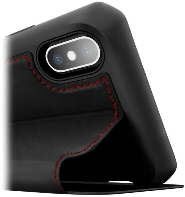 ITSKINS HYBRID FOLIO dėklas, skirtas iPhone XS / X®. Juodas ir raudonas su perdirbta oda.
