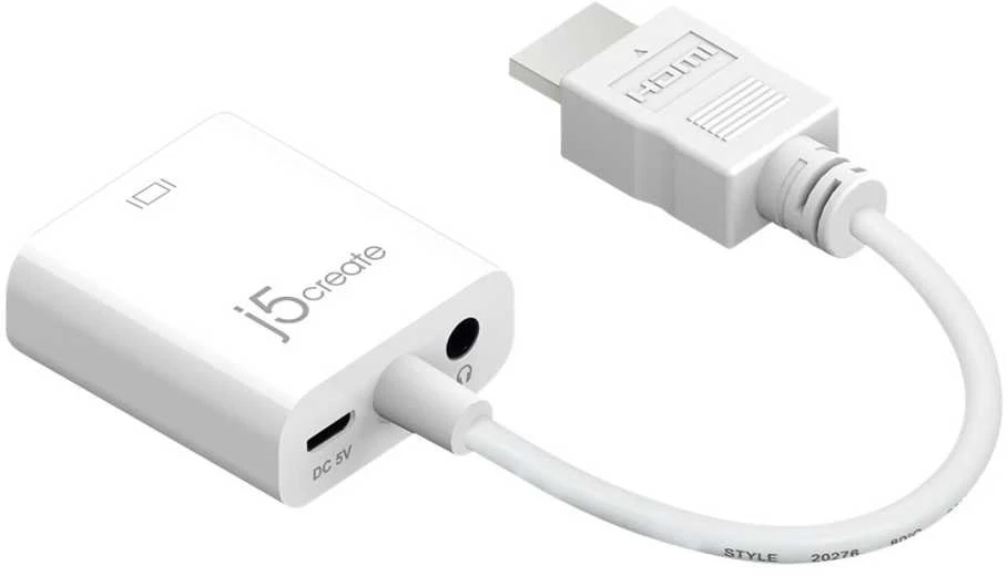 J5CREATE J5sukurkite HDMI į VGA adapterį (HDMI m - VGA f 3.5mm Audio f 10cm; spalvota balta) JDA213-N