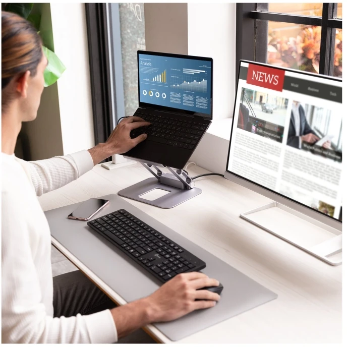 j5create JTS327 kelių kampų 4K doko stovas, nešiojamojo kompiuterio stovas, pilka, aliuminis, 40,6 cm (16"), 4kg, Windows nešiojamasis kompiuteris / Mac