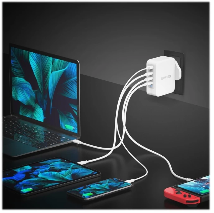 J5Create 130W GAN USB-C 4-PORT CHARGER -/UK Baltas Pilkas
