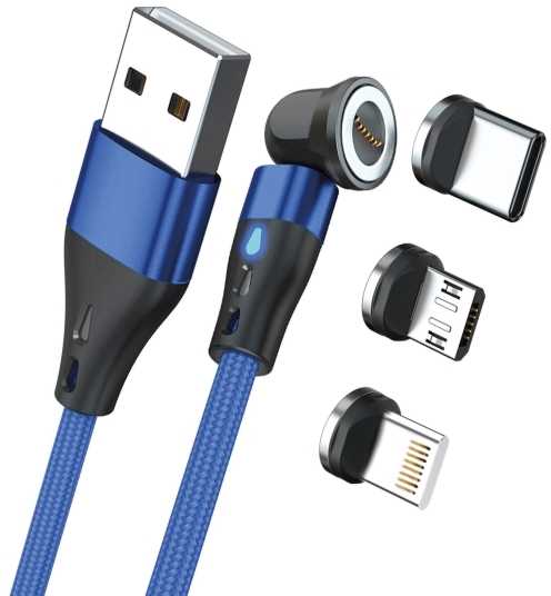Kabelis USB Realpower USB-A - USB-C + microUSB + Lightning 2 m Mėlyna (439646)