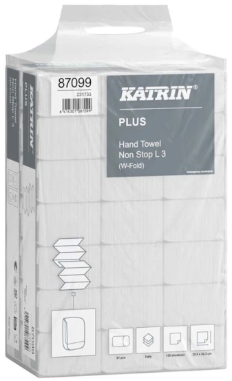Multi Ręcznik papierowy Katrin Plus Non-Stop W-fold 3-lag L34xB20.3xD8.5cm Nowe włókno balta 21 pk x 90 stk/krt