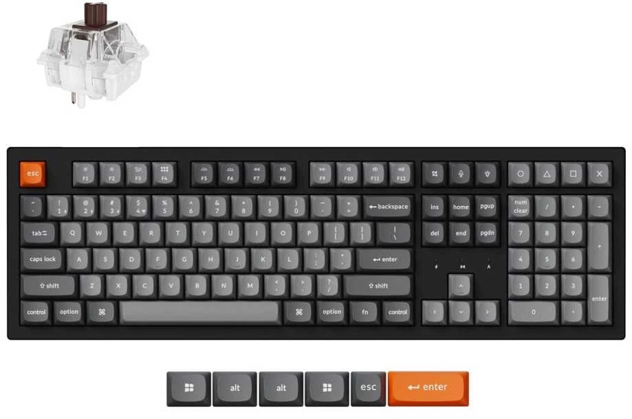 Klaviatūra Keychron K10 Max, su laidu & Wireless, USB + RF belaidė + Bluetooth, Mechaninė, QWERTY, RGB LED, Juodas
