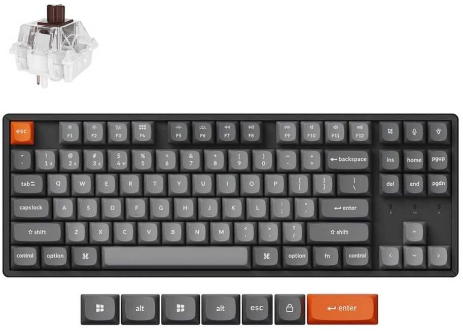 Klaviatūra Keychron K8 Max, su laidu & Wireless, USB + RF belaidė + Bluetooth, Mechaninė, QWERTY, RGB LED, Juodas