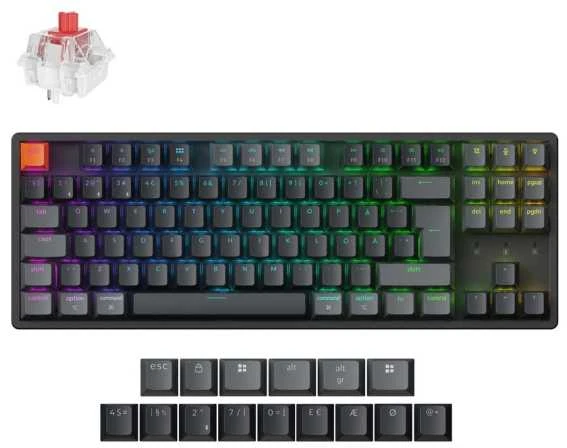 Klaviatūra Keychron K8 QMK, su laidu & Wireless, USB + RF belaidė + Bluetooth, Magnetic-mechaninė key switch, RGB LED, Juodas