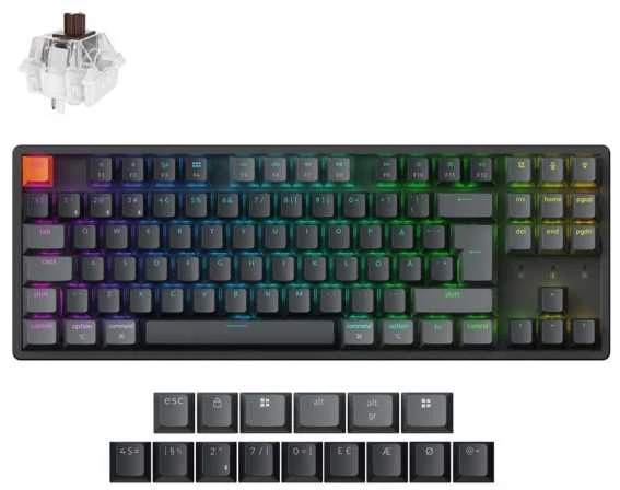 Klaviatūra Keychron K8 QMK, su laidu & Wireless, USB + RF belaidė + Bluetooth, Magnetic-mechaninė key switch, RGB LED, Juodas