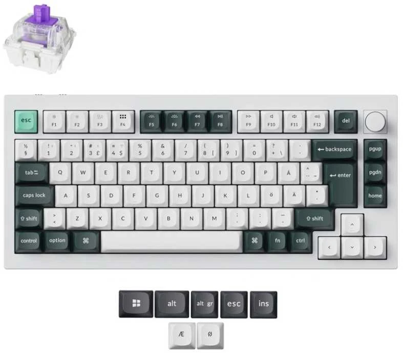 Klaviatūra Keychron Q1 HE, su laidu & Wireless, USB + RF belaidė + Bluetooth, Magnetic-mechaninė key switch, QWERTY, RGB LED, Baltas