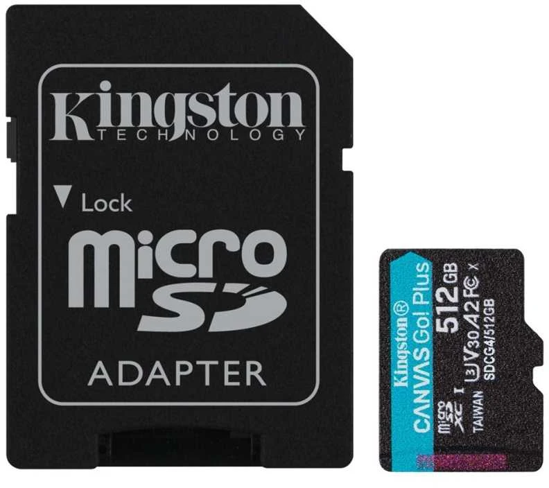 Atminties kortelė „Kingston Technology“ 512 GB „Micro SDXC Canvas Go Plus Gen4“ 200 MB/s A2 U3 V30 kortelė + adapteris