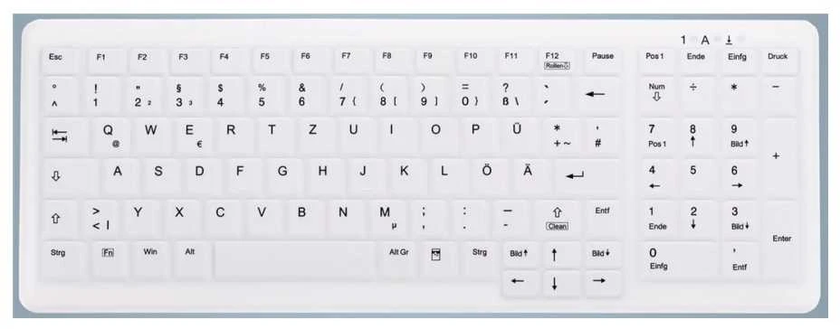 „Contour Design Active Key Contour ClassicClean“ silikoninis dangtelis, kompaktiškas, baltas, PN C7000, belaidis, radijo dažnio belaidis, žirklinio mygtuko jungiklis, QWERTY, baltas