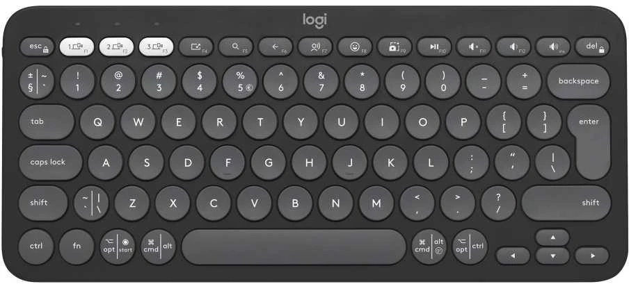 Belaidė klaviatūra Logitech PEBBLE KEYS 2 K380S, Grafito spalvos, Išdėstymas: US tarptautinis (Qwerty)