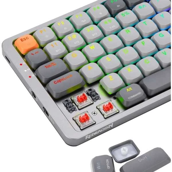 Klaviatūra žaidimams Redragon Azure K652GG-RGB-PRO Redragon Mechaninė Raudona Switches belaidė mechaninė su pašvietimu pilka