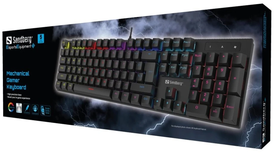 Sandberg Mechaninė žaidėjų klaviatūra NORDIC, laidinė, USB, mechaninė, QWERTY, RGB LED, juoda