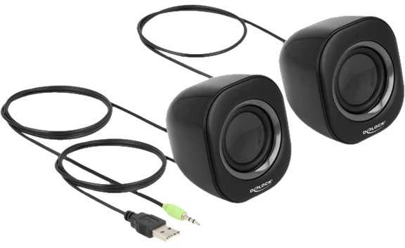 Kompiuterio kolonėlės „Delock“ mini stereo garsiakalbiai su 3,5 mm lizdu ir USB maitinimo šaltiniu