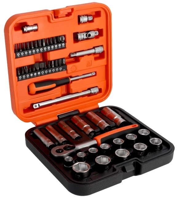 Bahco Galvučių ilgų ir trumpų rinkinys 10-22mm + bits PH,PZ,HEX,TORX 53vnt 3/8"