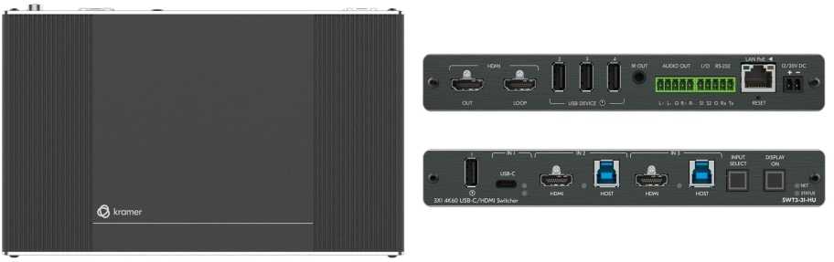 Kramer SWT3-31-HU - 3x1 4K60 USB-C/HDMI komutatorius, USB-C prijungimas, PoE maitinimas