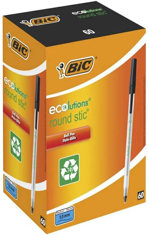 Bic Tušinukas Eco Round Stic 1.0 mm, juodas, pakuotėje 60 vnt. 256644