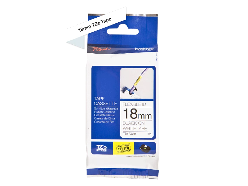 Tasma Brother juosta BROTHER TZe-FX241 18 mm x 8 m juoda ant balto analogas
