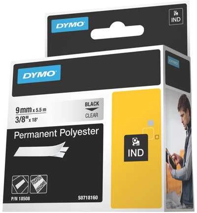 DYMO Rhino Poliesterio Juostelė 9mm x 5.5m / juodas ant skaidrios (18508)