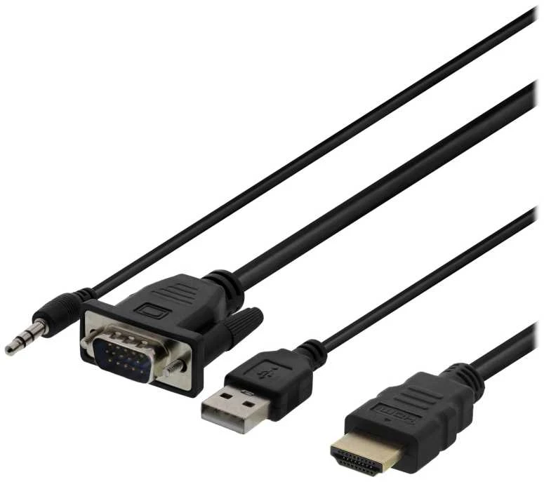 DELTACO VGA su audio - HDMI kabelis, VGA / HDMI / USB / 3.5mm, 1920x1080 60Hz, 2m, juodas / VGA-HDMI17