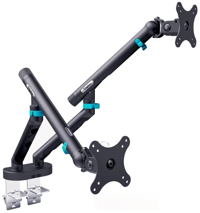 Assmann Electronic DIGITUS dvigubo monitoriaus laikiklis 2x35 colių 2x10kg mechaninė spyruoklinė VESA 75x75 100x100 Juodas