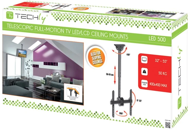 TECHLY 309333 Techly Lubinis laikiklis televizoriui LED/LCD/PLAZMA, 32-55, 50kg, reguliuojamas, VESA