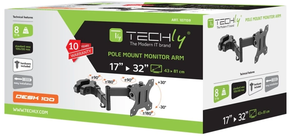 Laikiklis Techly Pole 17"-32", 8kg šarnyrinis
